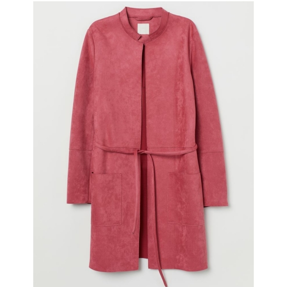 H&M | Faux Suede Raspberry Red Straight Cut Coat - image 1